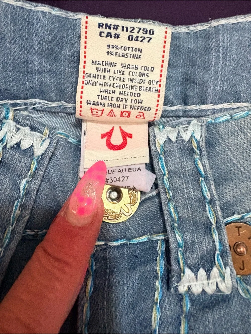 True Religion Women's Light Blue Embroidered Pocket Jeans - Picture 6 of 9